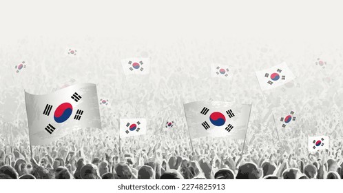 Abstract crowd with flag of South Korea. Peoples protest, revolution, strike and demonstration with flag of South Korea. Vector illustration.