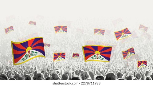 Abstrakte Menge mit der Flagge Tibets. Die Völker protestieren, revolutionieren, streiken und demonstrieren unter der Flagge Tibets. Vektorgrafik.