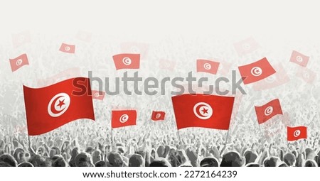Abstract crowd with flag of Tunisia. Peoples protest, revolution, strike and demonstration with flag of Tunisia. Vector illustration.