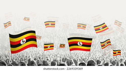 Abstract crowd with flag of Uganda. Peoples protest, revolution, strike and demonstration with flag of Uganda. Vector illustration.