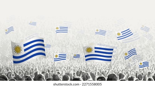 Abstract crowd with flag of Uruguay. Peoples protest, revolution, strike and demonstration with flag of Uruguay. Vector illustration.
