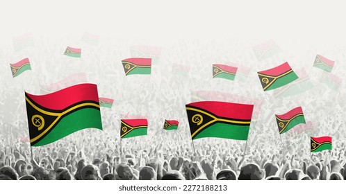 Abstract crowd with flag of Vanuatu. Peoples protest, revolution, strike and demonstration with flag of Vanuatu. Vector illustration.