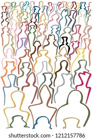 Abstract crowd, freehand drawn symbolic illustration in full color