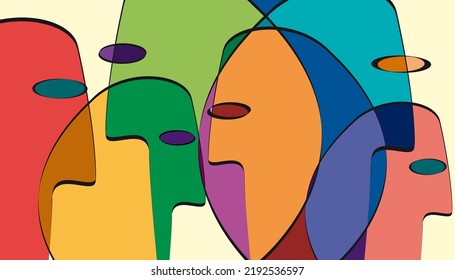 Abstract crowd. People in confusion. Concept of fusion of thoughts. Vector illustration