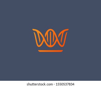 Abstract crown DNA logo icon design modern minimal style illustration. Royal king medical science vector emblem sign symbol mark logo