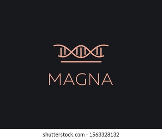 Abstract crown DNA logo icon design modern minimal style illustration. Royal king medical science vector emblem sign symbol mark logo