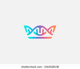 Abstract crown DNA logo icon design modern minimal style illustration. Royal king medical science vector emblem sign symbol mark logo