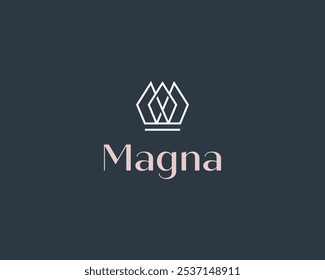 Abstract crown geometric logo. Luxury boutique beauty salon jewelry sign. Queen king symbol. Vector illustration.