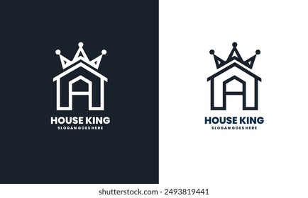 Abstract crown Home King Royal logo Design Vector illustration. Elegant linear home luxury logotype