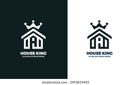 Abstract crown Home King Royal logo Design Vector illustration. Elegant linear home luxury logotype