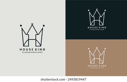 Abstract crown Home King Royal logo Design Vector illustration. Elegant linear home luxury logotype