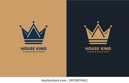 Abstract crown Home King Royal logo Design Vector illustration. Elegant linear home luxury logotype