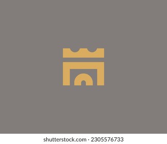 Abstract crown king house logotype. Geometric arch real estate construction icon. Vector illustration.