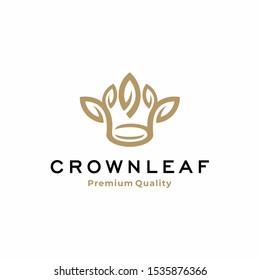 Abstract crown logo with leaf symbol on white background. Royal king icon. Beauty spa logo. Vector illustration.