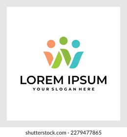 Abstract crown people colorful logo icon design minimal style illustration. Family teamwork coworking emblem sign symbol logotype.