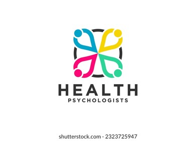 Abstract crown people colorful logo icon design minimal style illustration. Family teamwork coworking emblem sign symbol logotype