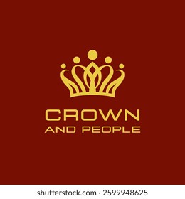 Abstract crown with people logo design. modern style illustration. Family teamwork coworking community symbol	