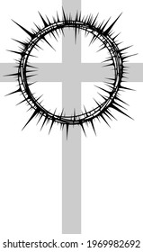 Abstract crown of thorns with long sharp thorns symbol of martyrdom on the background of the cross for the crucifixion 