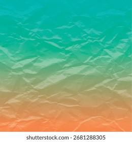 An abstract crumpled paper or foil texture background with a vibrant orange and teal gradient.