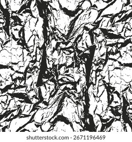 Fundo de textura de papel esmagado abstrato, fundo preto e branco grunge angustiado, padrão de sobreposição vintage enrugado