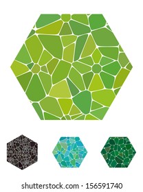 Abstract crushing original pattern. Design hexagon logo element.  Colorful precious stone icons set. You can use in fine jewelry, textiles, posters background, micro biotechnology.