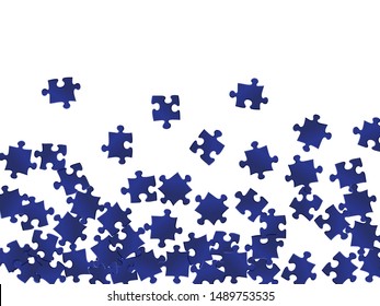 Abstract crux jigsaw puzzle dark blue parts vector illustration. Top view of puzzle pieces isolated on white. Problem solving abstract concept. Jigsaw gradient plugins.