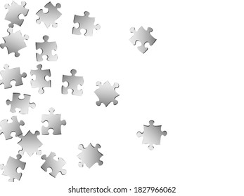 Abstract crux jigsaw puzzle metallic silver parts vector illustration. Top view of puzzle pieces isolated on white. Challenge abstract concept. Jigsaw gradient plugins.