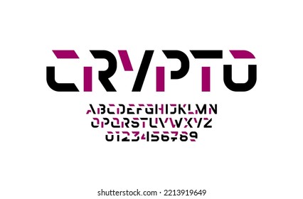 Abstract crypto alphabet font, typography technology for your designs logo or brand name, vector illustration 10EPS