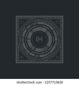 abstract cryptogram in HUD style circle. "secret message" cyberpunk futuristic poster vector illustration