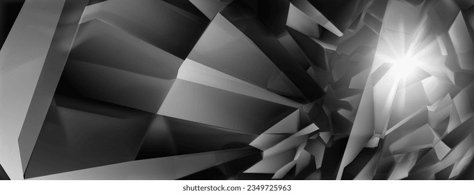 Resumen de fondo de cristal en tonos negros y grises con resaltado en las facetas y refracción de la luz