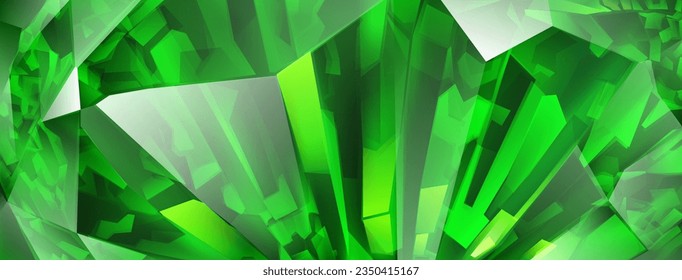 Abstract crystal background in green colors with highlights on the facets and refracting of light
