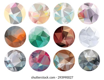 Abstract crystal circles in polygon style. Set of hipster geometric patterns for logo design 
