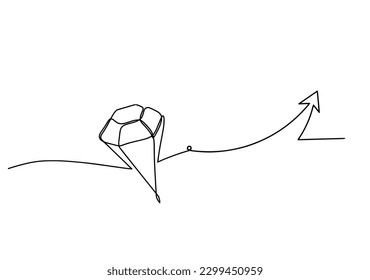 Abstract crystal with direction as continuous lines drawing on white background.Vector