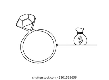 Resumen de cristal con el dólar como líneas continuas dibujando sobre fondo blanco.Vector