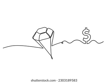 Abstract crystal with dollar as continuous lines drawing on white background.Vector