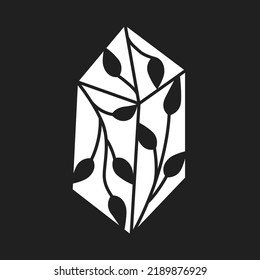 Abstrakter Kristall mit floralen Elementen. Schwarze Silhouettensymbole Sammlung von Edelsteinen. Vektorgrafik.