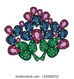Abstract crystal gems isolated on the white background. Mosaic element in jewerly style.Jewels pattern.
