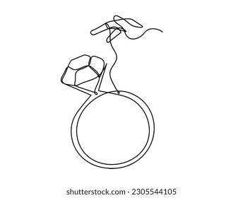 Abstract crystal with hand as continuous lines drawing on white background.Vector