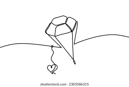 Abstract crystal with heart as continuous lines drawing on white background.Vector