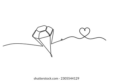 Abstract crystal with heart as continuous lines drawing on white background.Vector