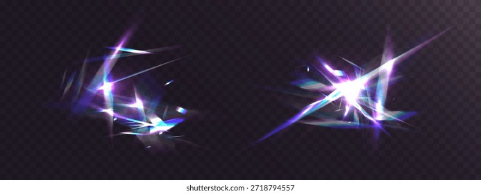Abstractas fragmentos de luz de cristal y destellos de neón que forman un marco dinámico brillante sobre fondo oscuro.