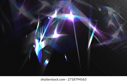 Abstractas fragmentos de luz de cristal y destellos de neón que forman un marco dinámico brillante sobre fondo oscuro.