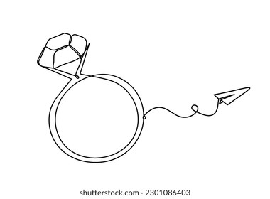 Abstract crystal with paper plane as continuous lines drawing on white background.Vector