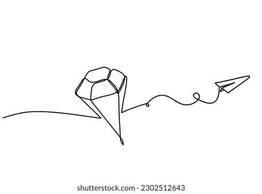 Abstract crystal with paper plane as continuous lines drawing on white background.Vector