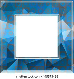Abstract crystal polygonal border with blue elements.