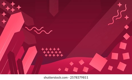 Abstract Crystal-Inspired Memphis Background in Bold Red Tones