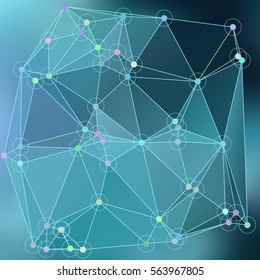 Abstract crystalline form with edge lines and vertex point. Modern triangle geometrical background in Origami style with colors gradient polygonal. Vector illustration EPS 10 triangle for presentation