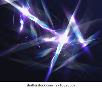 Abstract crystalline light burst with sharp neon beams in blue, purple, and white tones, creating a futuristic shimmering effect on a dark transparent background.
