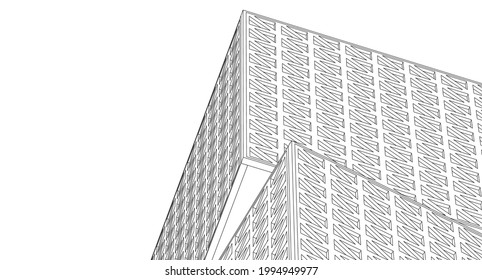 abstract cube architecture 3d illustration sketch