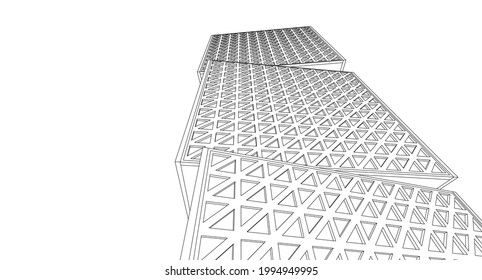 abstract cube architecture 3d illustration sketch